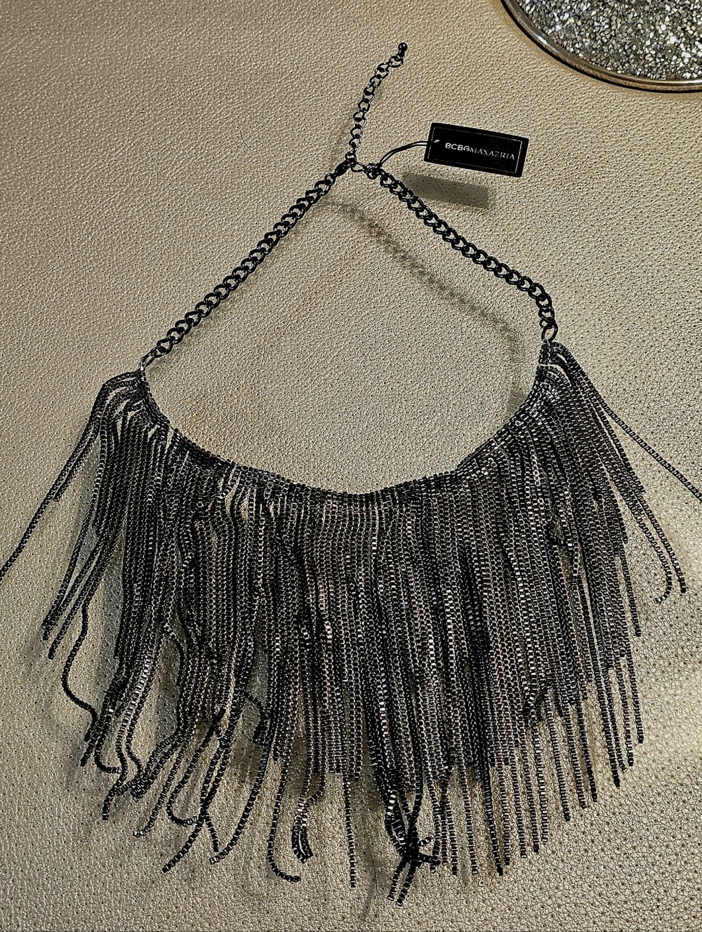 BCBGMAXAZRIA Black Fringe Statement Necklace